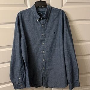 Ralph Lau­ren Men's Blue Custom Fit Button Down Shirt Dark XXL